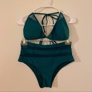 Teal bikini with mesh panel detailing